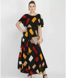 Sober Printed Crepe Western Dress