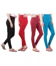 Women Slim Fit Soft Cotton Leggings Pack Of 4