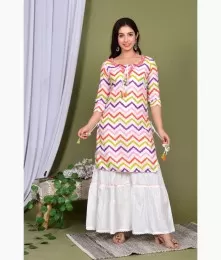 Embroidery cotton printed kurti with tassel and cotton sharara