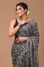 Hand block printed cotton sari