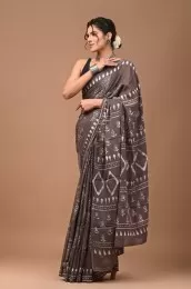 Hand block printed cotton sari