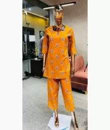 Captivating Stitched Cotton Yellow Co-Ord Set