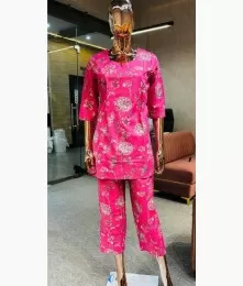 Captivating Stitched Cotton Pink Co-Ord Set