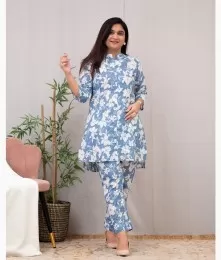 Captivating Cotton Summer Print Blue Co-Ord  Set