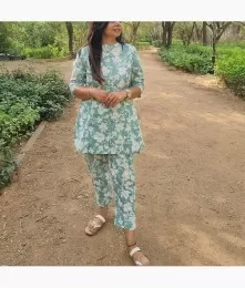 Captivating Cotton Summer Print Green Co-Ord  Set