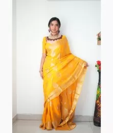Fabulous Silk Yellow Laheriya Design Saree Collection