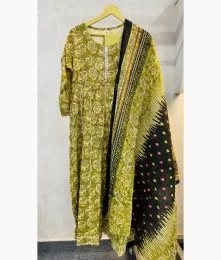 Fabulous Stitched Rayon Embroidery Green Suit Set 