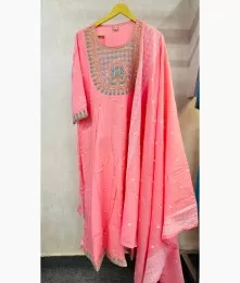 Beautiful Stitched Rayon Embroidery Pink Suit Set 