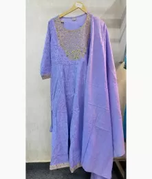 Charming Stitched Rayon Embroidery Purple Suit Set 