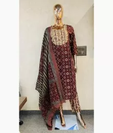 Beautiful Cotton Maroon Stitched Straight Suit Set