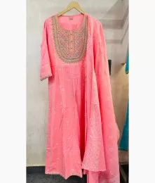 Elegant Stitched Rayon Embroidery Pink Suit Set 