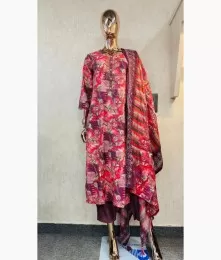 Glorious Stitched Cotton Purple Straight Suit Set