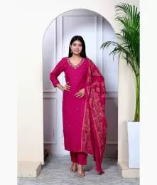 Lovely Designer Cotton Pink Straight Suit Set