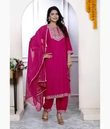 Amazing Designer Cotton Pink Straight Suit Set