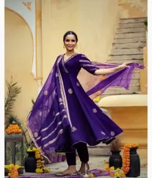 Charming Stitched Rayon Purple Gown Colllection