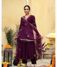 Charming Stitched Rayon Purple Gown Colllection