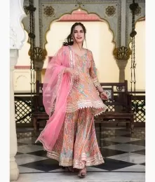 Gorgeous Elegant Cotton Pink Sharara Set