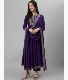 Amazing Stitched Embroidery Purple Anarkali Suit Set