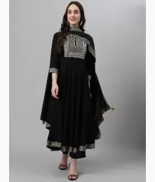 Amazing Stitched Embroidery Black Anarkali Suit Set