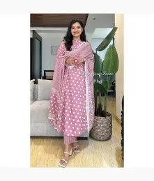 Beautiful Cotton A Line Purple Straight Suit Set