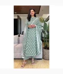 Beautiful Cotton A Line Off-White Straight Suit Set