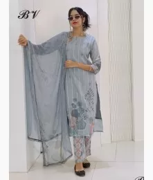 Attrative Cotton Grey Chanderi Suit Set 