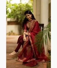 Beautiful Cotton Maroon Lurex Suit Collection